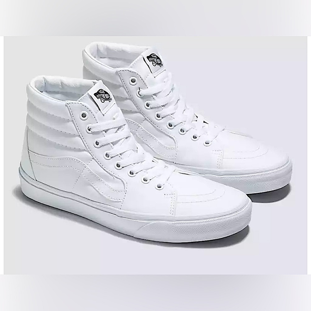 Vans- Sk8-Hi Canvas Shoe classic, color is true white- size 5.